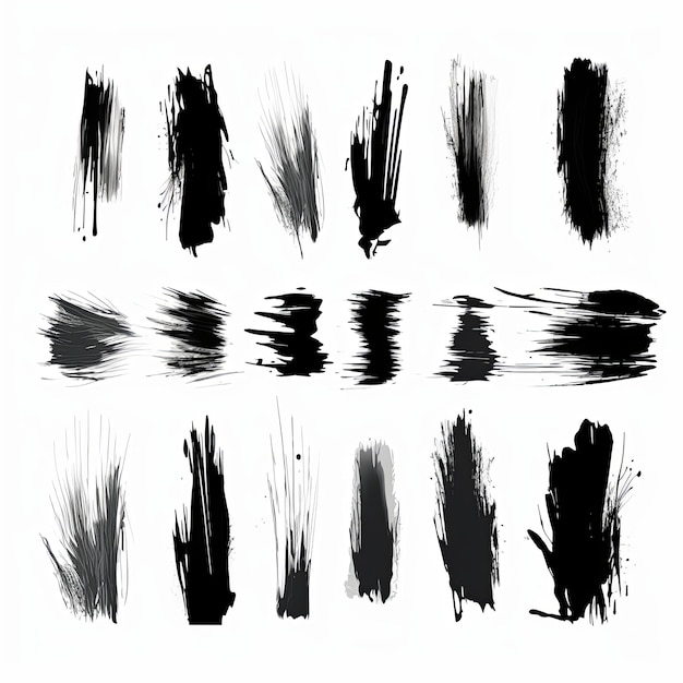 Foto elementos de trazo de pincel negro sobre fondo blanco