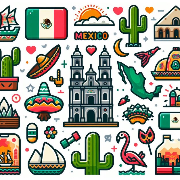 Foto elementos vectoriales de mexico adhesivos de íconos de ilustración