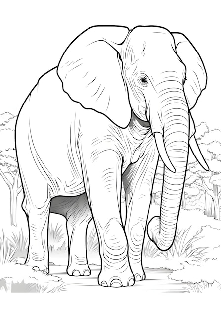 Foto elephant coloring page elephant line art coloring page elephant outline drawing for coloring page animal coloring page elephant coloring book ai generative