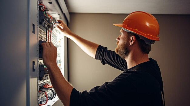 Foto eletricista no trabalho a instalar um shieldai