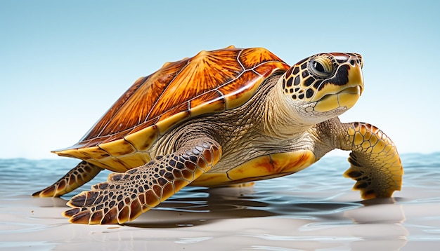 Foto elevação da tartaruga marinha vista frontal isolada em fundo branco