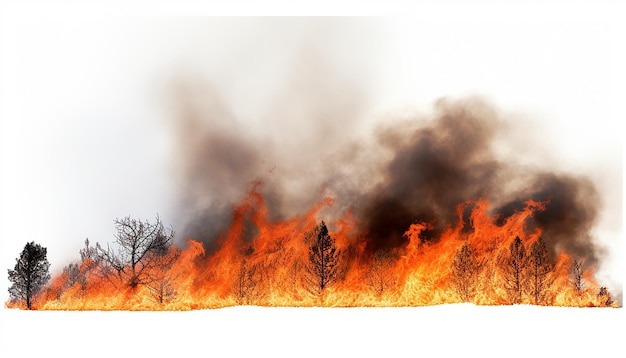 Foto elevación del incendio forestal aislada en un fondo blanco generado por ai