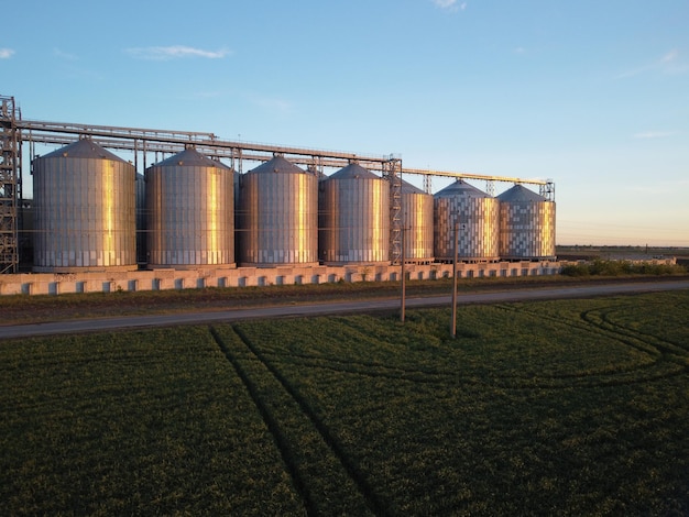 Foto elevador de grãos de metal elevador de grãos em armazenamento agrícola de zona agrícola para silos de grãos de colheita