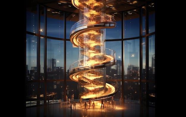 Elevador de tubo de vidro com um impressionante design de hélice em espiral IA generativa