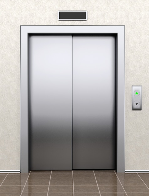 Elevador moderno con puertas cerradas de primer plano extremo