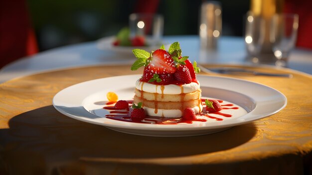 Elevando la belleza de una obra maestra culinaria tradicional francesa con guarnición de fresas