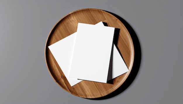Eleve sua maquete de panfleto de imagem de design em placa de madeira em estilo plano de configuração, mostre sua criatividade