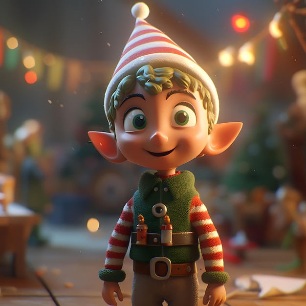 Foto elfo natal 3d personagem de conto de fadas de natal personagem de elfo ilustração 3d feliz natal elfo