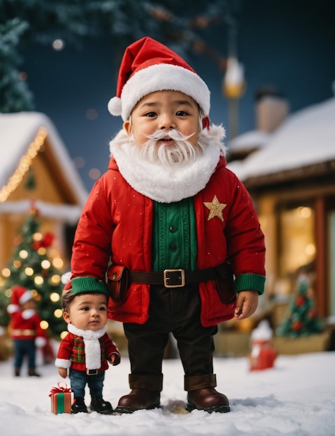 El elfo de Santa y la niña elfo posando