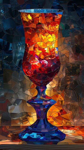 Elijah's Cup mit Textur aus Buntglas Mosaik Collage Eff Illustration Trending Hintergrunddekor