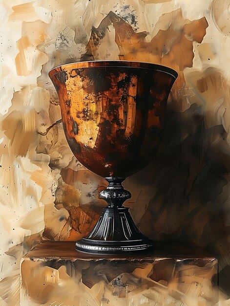 Elijahs Cup mit Textur aus Hammered Metal Metallic Collage Illustration Trending Hintergrunddekor