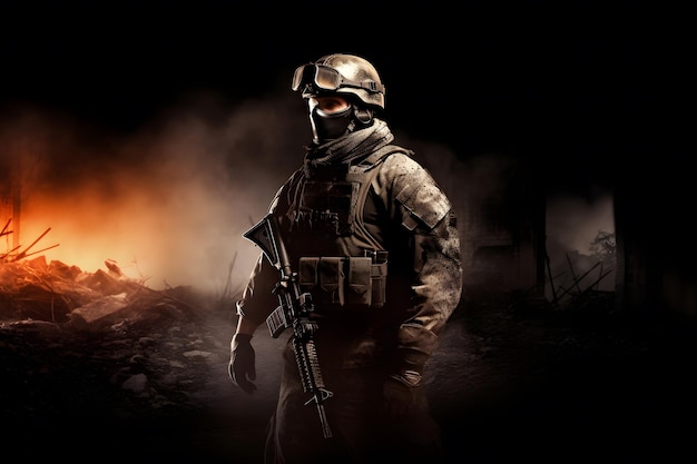 Elite-Mitglied der US-Armee-Ranger mit Kampfhelm und dunkler Brille, neuronales Netzwerk, erzeugt durch KI