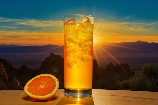 Foto elixir do nascer do sol dourado suco de laranja