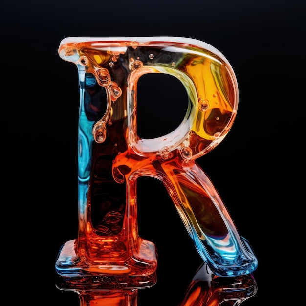 Foto elixir enigmático la audaz y radiante 'r' en el cristal una fascinante exhibición de líquido marrón flotante