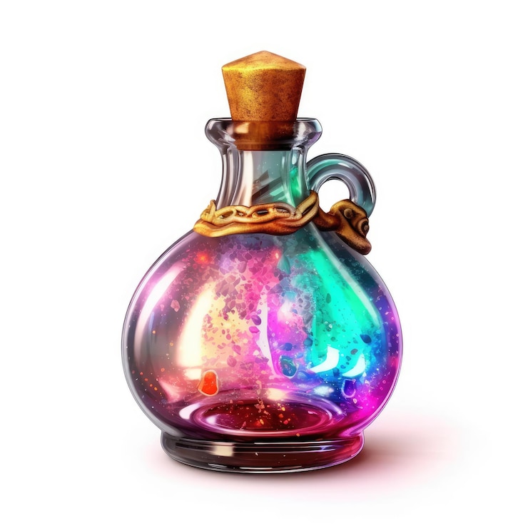 Foto elixir mágico sobre fondo blanco.