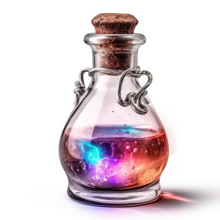 Foto elixir mágico sobre fondo blanco.