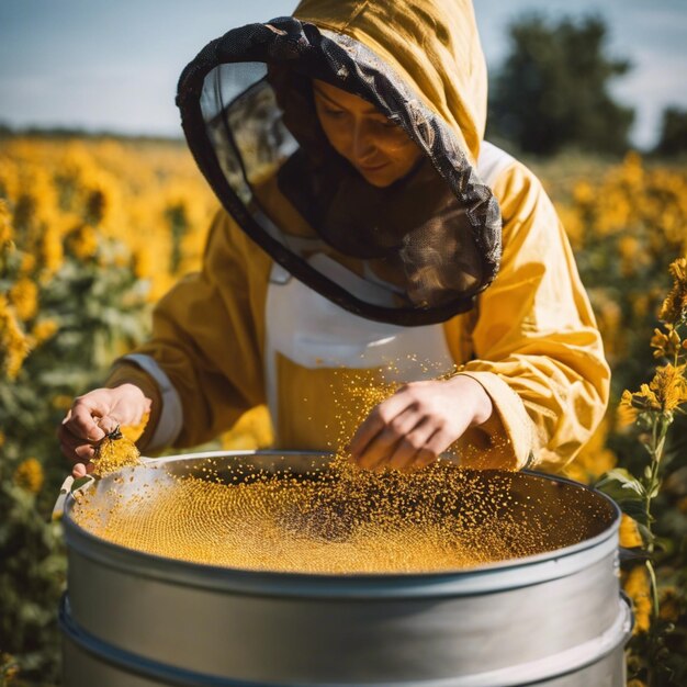 Foto elixir de oro el frasco de miel de los apicultores