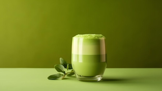 Elixir verde vibrante en la mesa Una mezcla refrescante de Loputyn Matcha y jugo de Moringa en fotografía profesional de productos