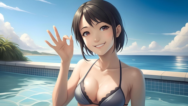 Ella usa bikini de moda en la piscina imágenes generadas con IA