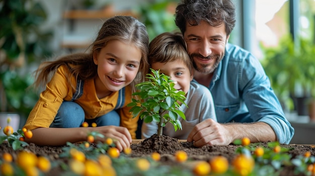 Eltern und Kinder erstellen gemeinsam einen Stammbaum