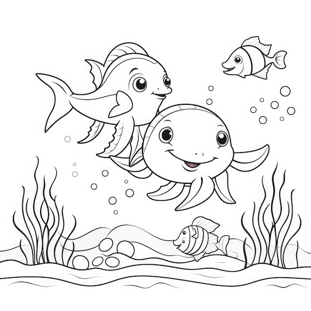 em água página de colorir vida marinha livro de colorir desenho animado em preto e branco