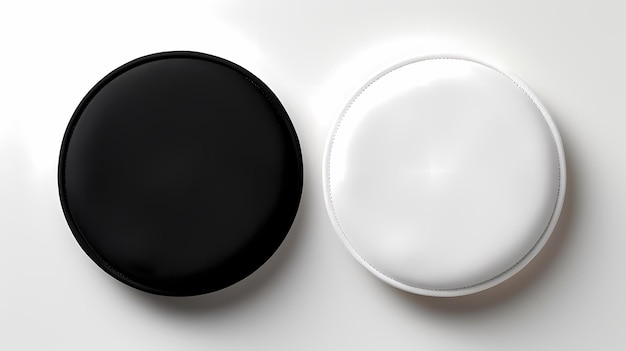 Em branco e preto redondo bordado patch mockup vista superior renderização 3d anexamento de pano vazio para cantar ícone mock up isolado pontos circulares claros modelo simbólico