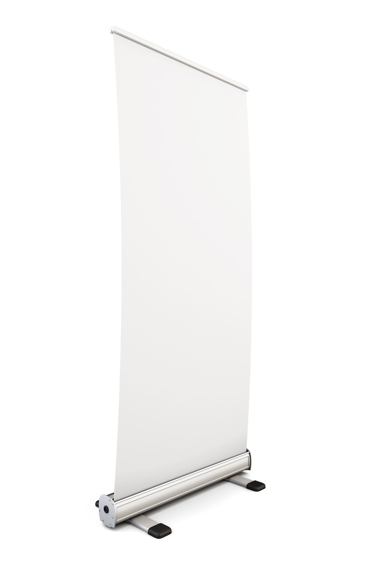 Foto em branco, role a exibição de banner isolada no branco. ilustração 3d.