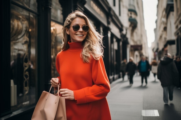 Foto em busca do presente ideal, a mulher contempla o presente de natal perfeito