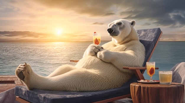 Foto em meio a um habitat cada vez menor, um urso polar encontra descanso sob o sol, ressaltando a necessidade de práticas ambientais sustentáveis geradas por ia