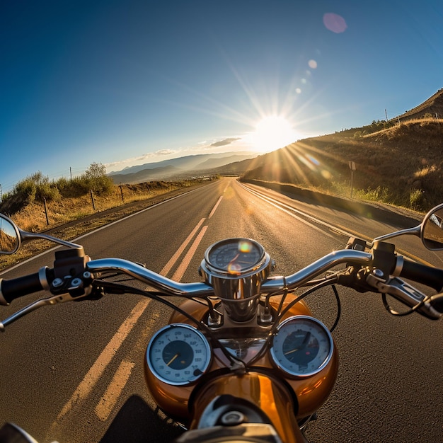 Em meio à vasta extensão da estrada aberta, as motocicletas correm com velocidade estimulante, seus motores rugindo em harmonia com o vento.