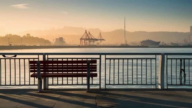 Foto em um banco com vista para a névoa matinal sobre o porto de limassol, chipre