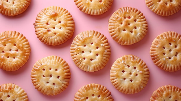 Foto em um fundo rosa biscoitos dourados com recheio