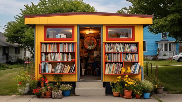 Em uma pequena cidade, uma família abre uma biblioteca comunitária em sua sala de estar, oferecendo empréstimo gratuito de livros