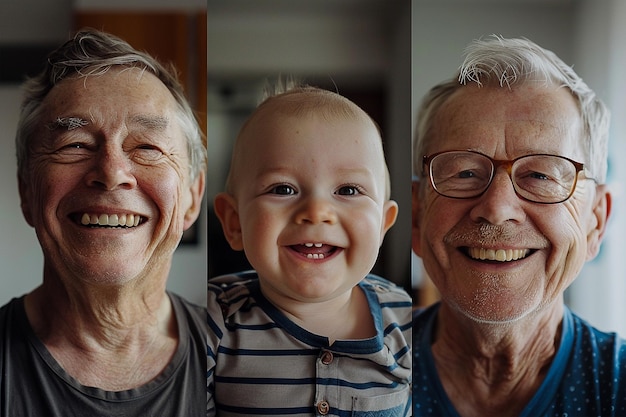 Foto em uma tela dividida de um show três fases de um homem infância jovem homem e vida sênior