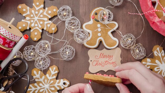 Embalagem de biscoitos de gengibre caseiros tradicionais como presentes de comida.