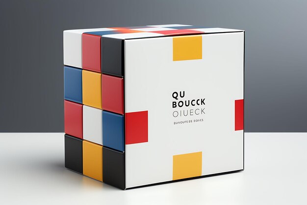 Foto embalagem de caixa em forma de cubo cubo de rubik inspirado em design de papelão brilhante em branco design simples e limpo