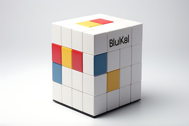 Foto embalagem de caixa em forma de cubo cubo de rubik inspirado em design de papelão brilhante em branco design simples e limpo