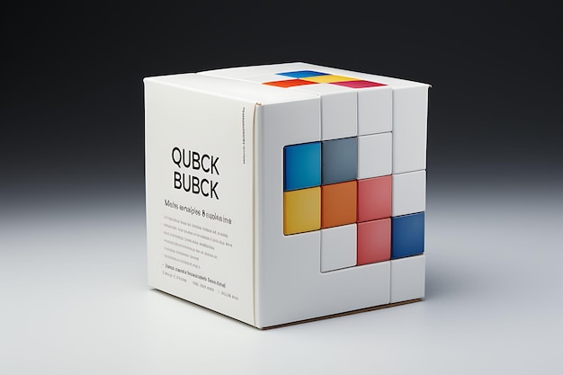 Foto embalagem de caixa em forma de cubo cubo de rubik inspirado em design de papelão brilhante em branco design simples e limpo