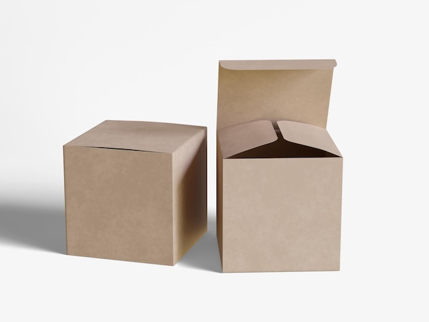 Embalagem de caixa quadrada de papel de cartão de fundo branco com textura realista