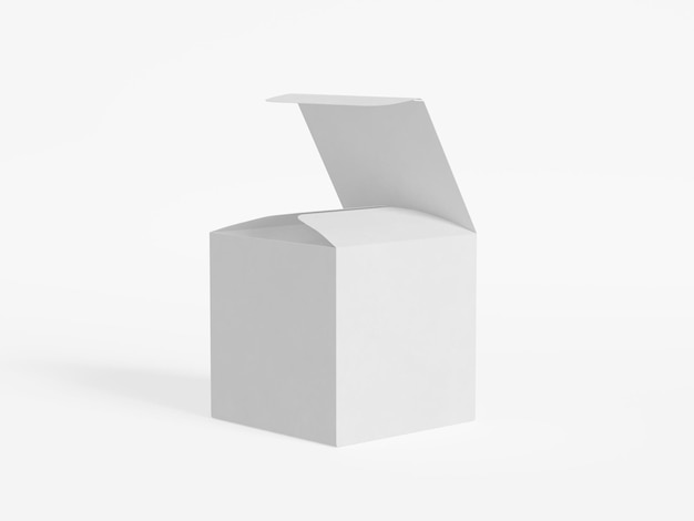 Embalagem de caixa quadrada de papel de cartão de fundo branco com textura realista