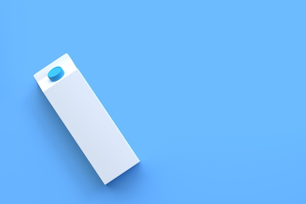 Embalagem de cartão de leite em fundo azul Conceito de produtos lácteos Modelo de renderização 3D