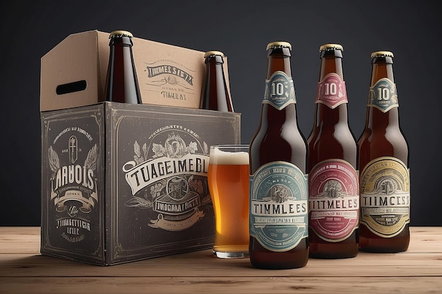 Foto embalagem de cerveja artesanal vintage mockup sabor atemporal