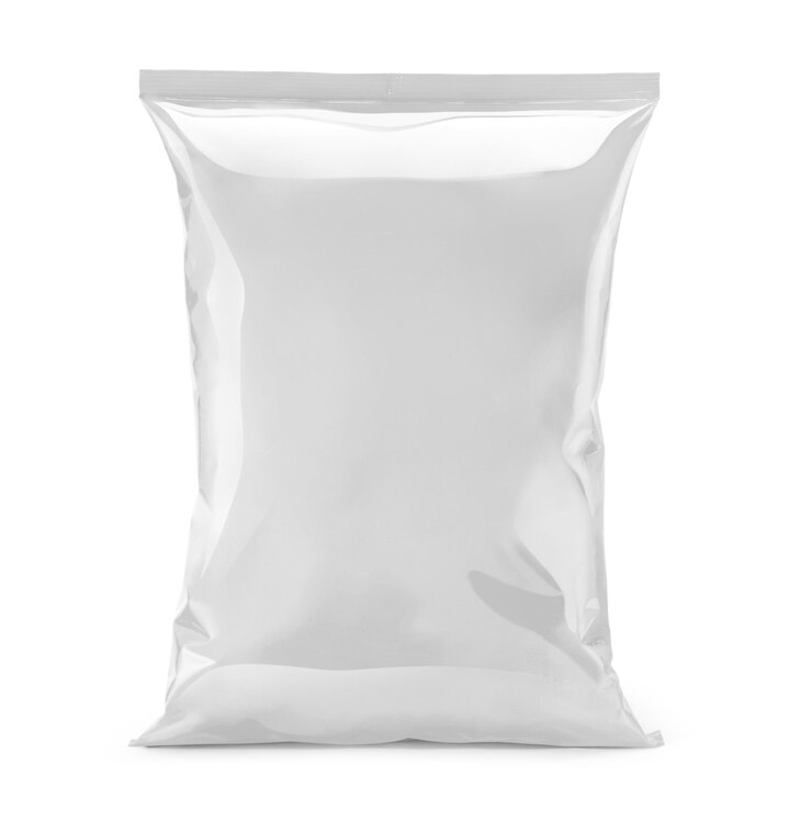 Foto embalagem de lanche de saco plástico em branco ou branco isolada em branco