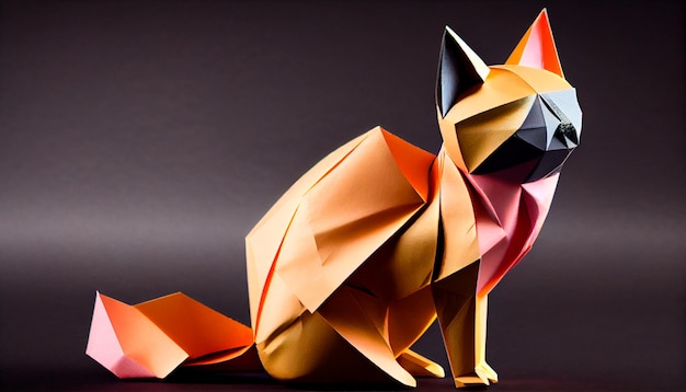 Embalagem de origami de um papel colorido de gato Generative AI