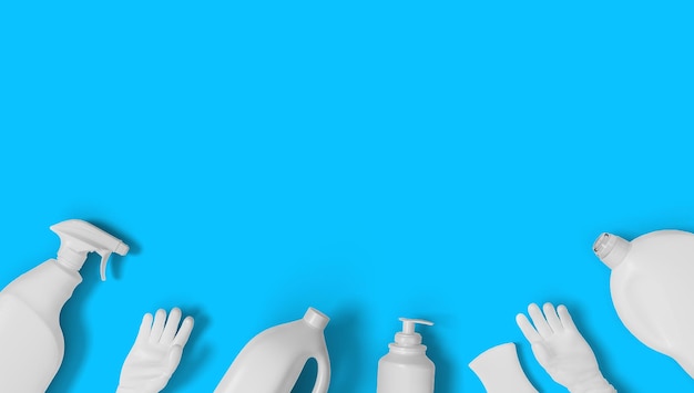 Embalagem de produtos de limpeza em fundo branco renderizado em 3d