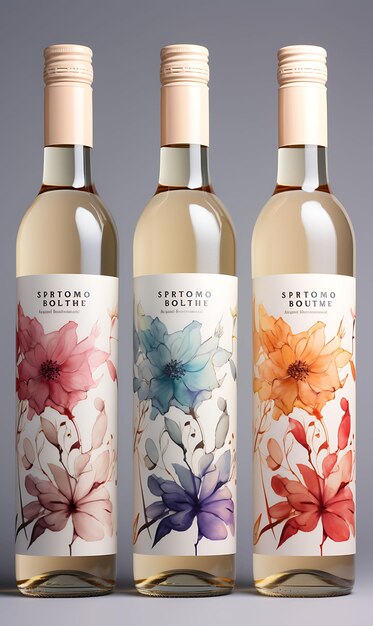 Embalagem de rótulo de vinho a aquarela colorida com uma cor pastel suave Pal ideias de conceito criativo de design