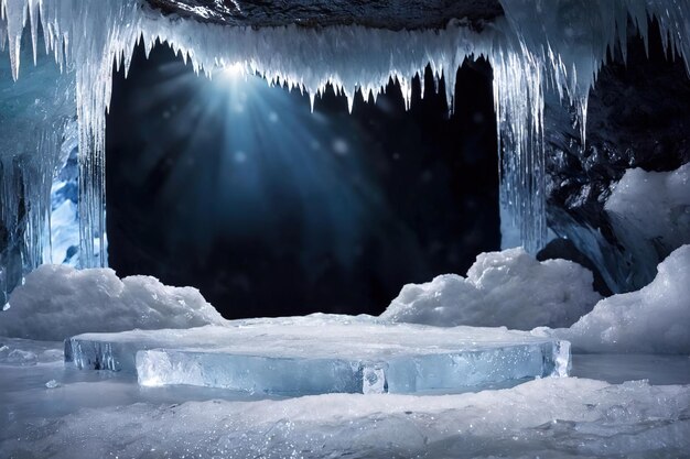 Foto embalagem do produto foto de maquete de cena de inverno e fundo de pódio natural pódio de gelo no gelo