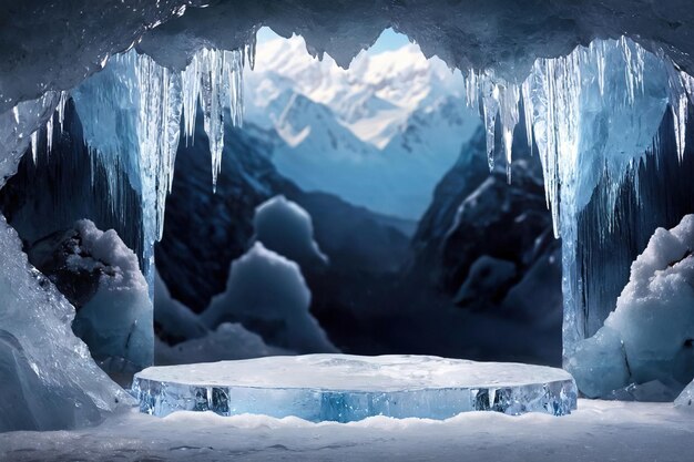 Foto embalagem do produto foto de maquete de cena de inverno e fundo de pódio natural pódio de gelo no gelo