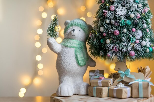Embalagem ecocare de presentes de natal sem resíduos, embalagem ecológica, decorada com urso