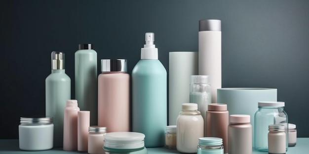 Embalagens de cosméticos e garrafas plásticas químicas